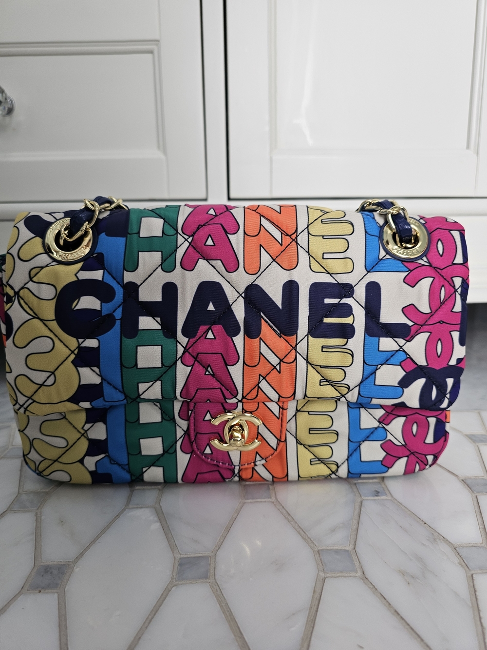 Multicolor Logo Quilted Shoulder Bag